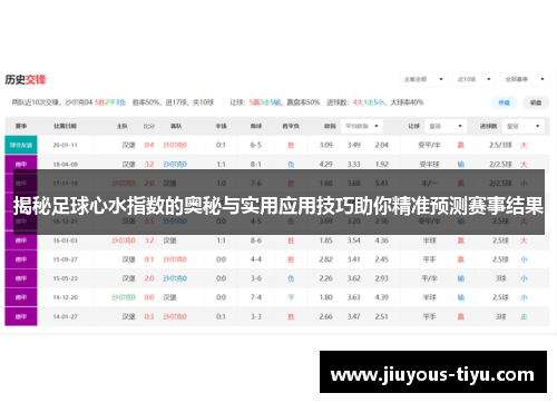 揭秘足球心水指数的奥秘与实用应用技巧助你精准预测赛事结果