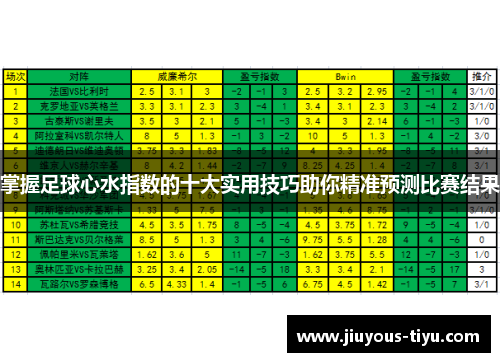 掌握足球心水指数的十大实用技巧助你精准预测比赛结果